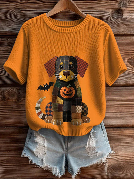 Damski artystyczny nadruk zwierzęcy wygodny top z dzianiny z krótkim rękawem