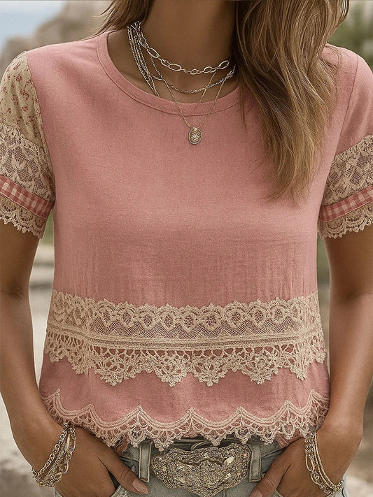 Komfortowa koszulka damska w stylu retro różowy nadruk