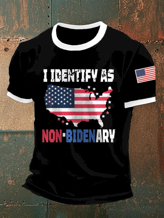 Męski vintage I identyfikuje się jako niebidenny abstrakcyjny nadruk Casual Cotton z krótkim rękawem T-Shirt