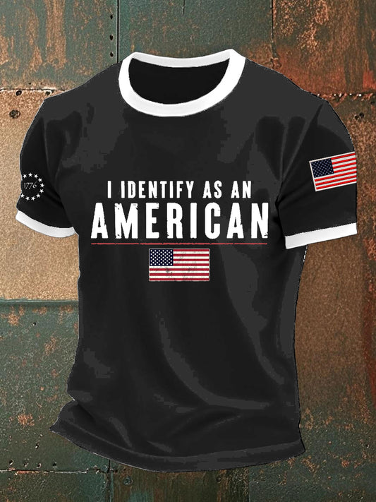 Męski Vintage I identyfikuje się jako amerykański abstrakcyjny nadruk Casual Cotton z krótkim rękawem T-Shirt