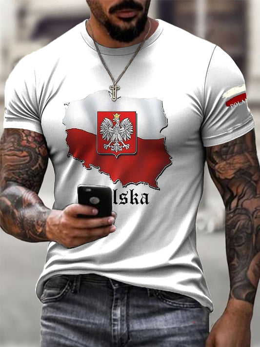 Męskie Retro Flaga Mapa Abstrakcyjna Casual T-Shirt