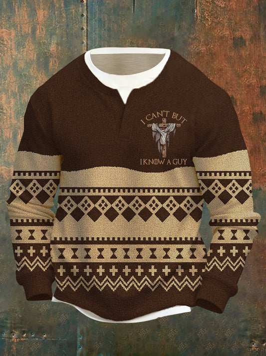 Męska artystyczna wiara w stylu vintage na co dzień fałszywa dwuczęściowa bluza