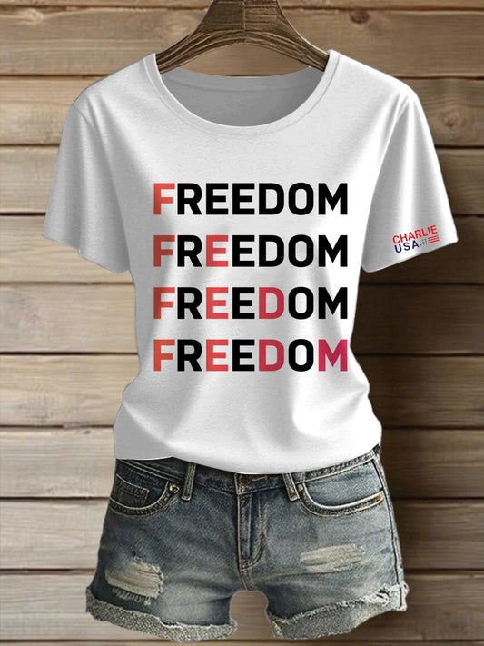 Damska koszulka z krótkim rękawem Charlie Kirk Freedom Printed Vintage Fashion Loose