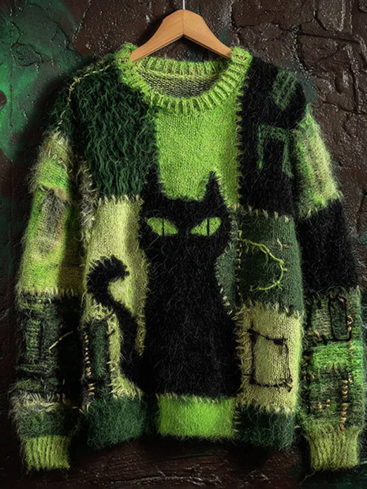 Damski sweter w stylu vintage z nadrukiem zwierzęcym Comfort