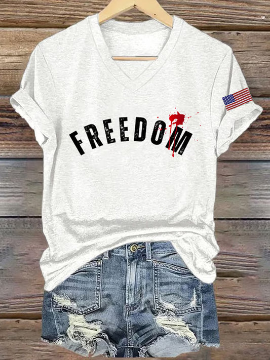 Damska pamiątkowa koszulka z nadrukiem z amerykańską flagą wolności