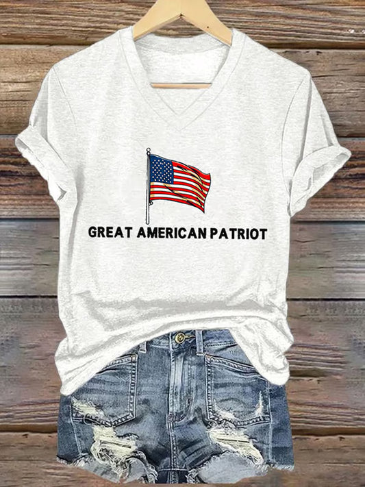 Damska pamiątkowa koszulka z nadrukiem z amerykańską flagą wolności
