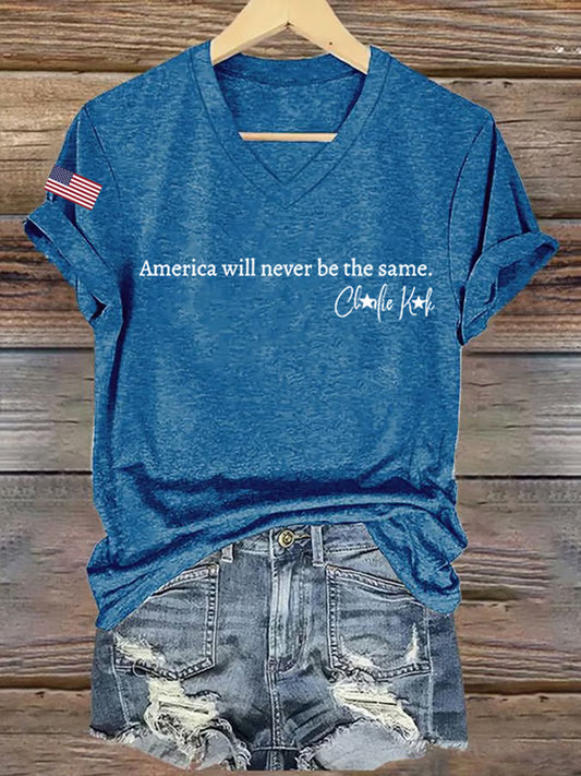 Damska pamiątkowa koszulka z nadrukiem z amerykańską flagą wolności