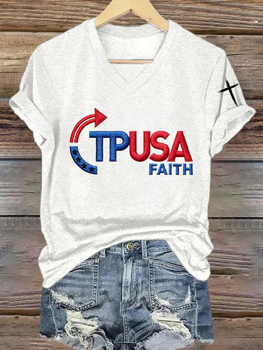 Damska pamiątkowa koszulka z nadrukiem z amerykańską flagą wolności