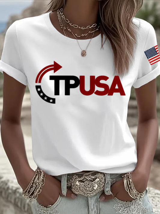 Damska pamiątkowa koszulka z nadrukiem z amerykańską flagą wolności
