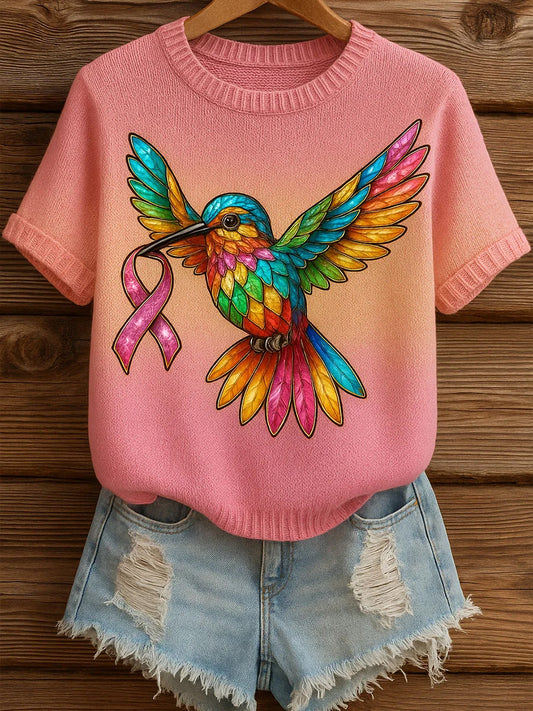 Damski artystyczny nadruk zwierzęcy wygodny top z dzianiny z krótkim rękawem