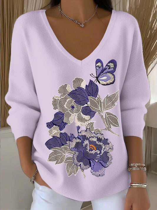 Damski romantyczny motyl kwiatowy top z dekoltem w szpic