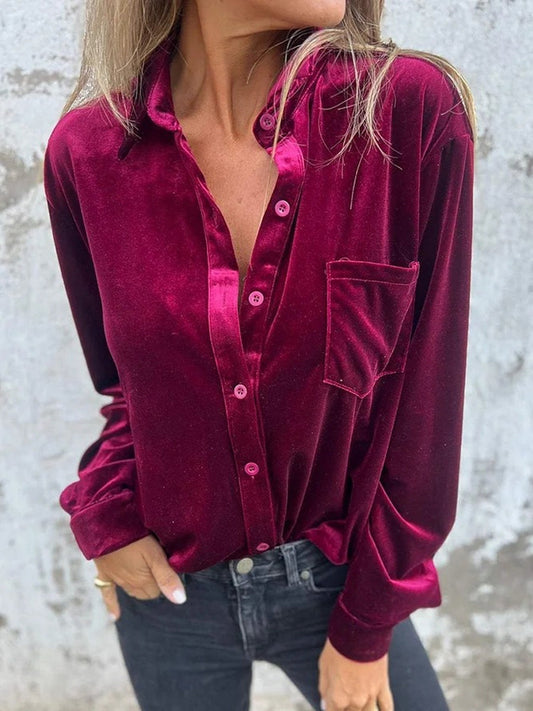 Damska koszula z aksamitnym kołnierzem