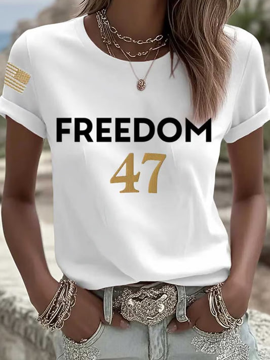 Damska pamiątkowa koszulka z nadrukiem z amerykańską flagą wolności