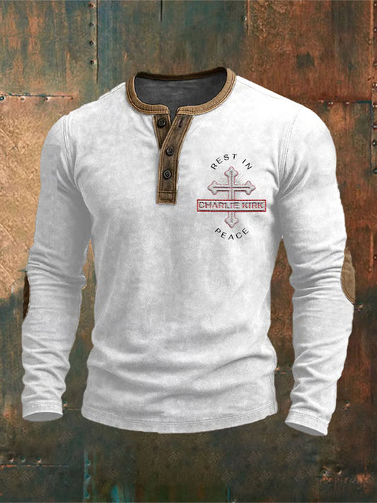 Wolność męska z nadrukiem z amerykańską flagą na co dzień Henley