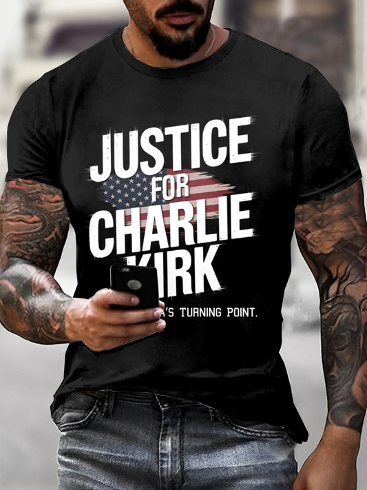 Męska koszulka z krótkim rękawem Charlie Kirk z nadrukiem w stylu vintage