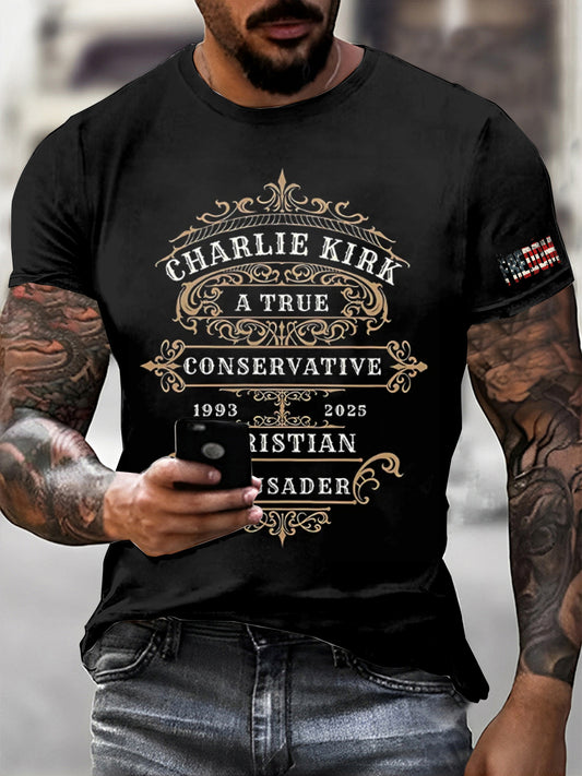 Męska koszulka z krótkim rękawem Charlie Kirk Freedom Printed Vintage Fashion Loose