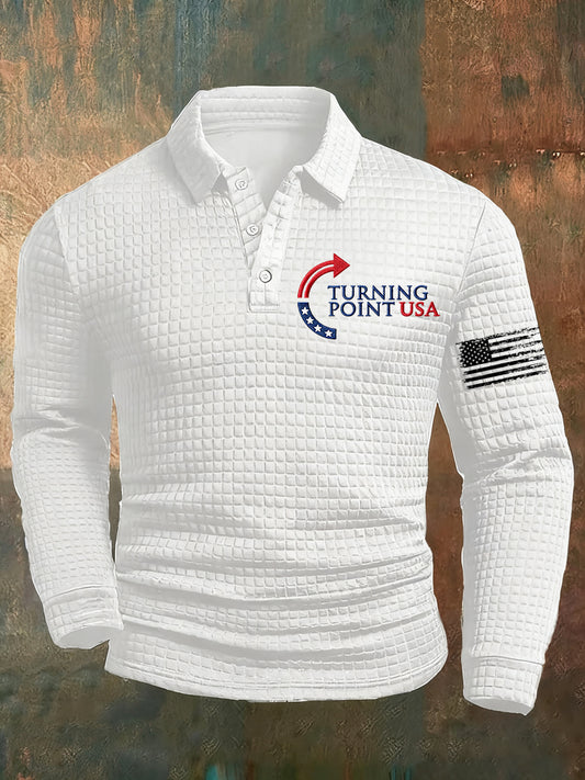 Męska koszulka polo Waffle z nadrukiem z amerykańską flagą