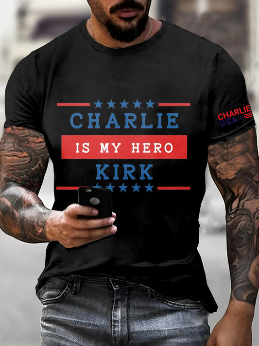 Męska koszulka z krótkim rękawem Charlie Kirk z nadrukiem w stylu vintage