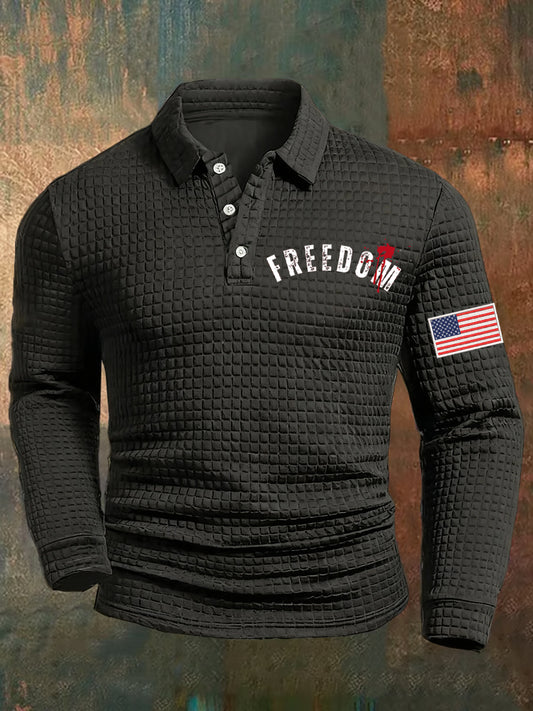 Męska koszulka polo Waffle z nadrukiem z amerykańską flagą