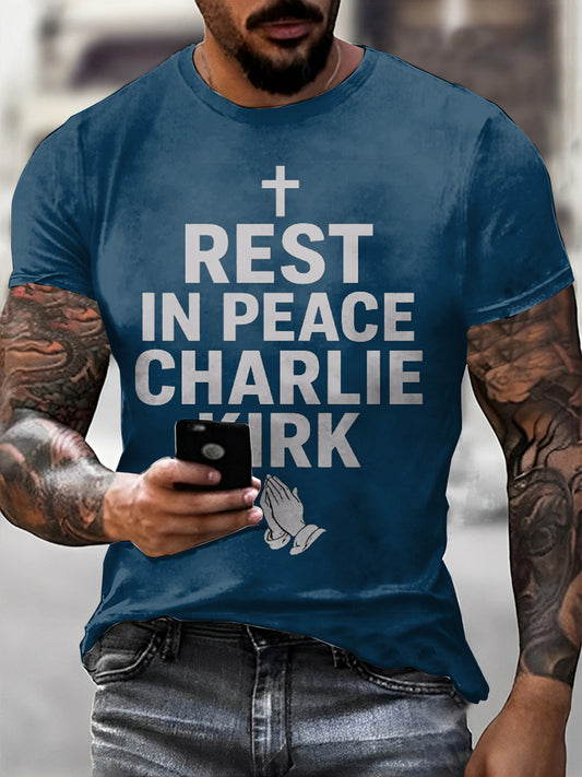 Męska modlitwa za Charliego Kirka modna w stylu vintage luźna koszulka z krótkim rękawem