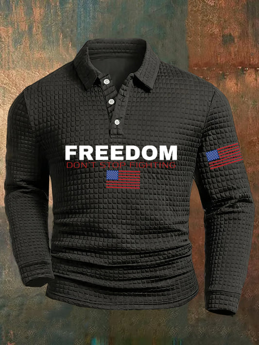 Męska koszulka polo Waffle z nadrukiem z amerykańską flagą