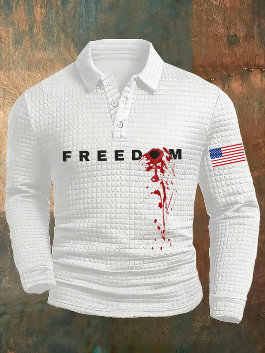 Męska koszulka polo Waffle z nadrukiem z amerykańską flagą