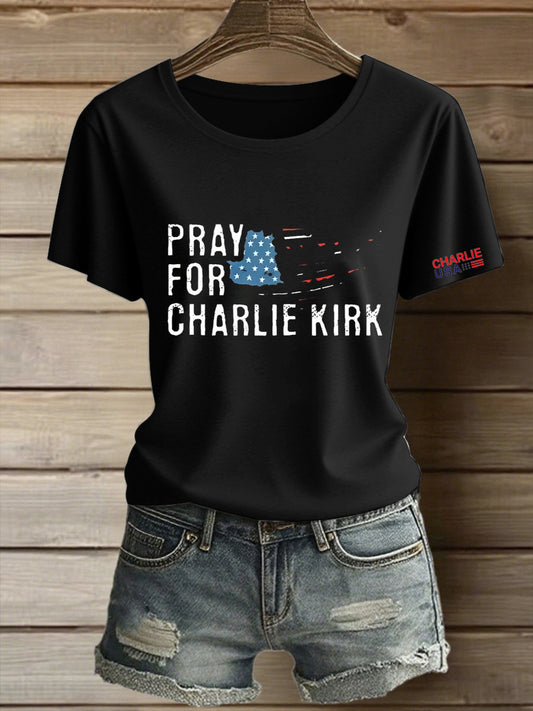 Damska koszulka z krótkim rękawem Charlie Kirk Freedom Printed Vintage Fashion Loose