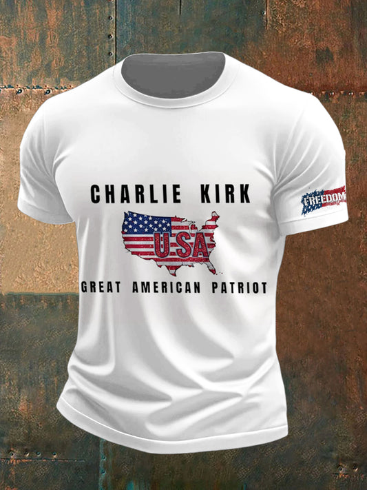 Męska koszulka z krótkim rękawem Charlie Kirk Freedom Printed Vintage Fashion Loose