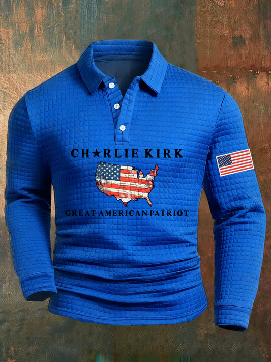 Męska koszulka polo Waffle z nadrukiem z amerykańską flagą