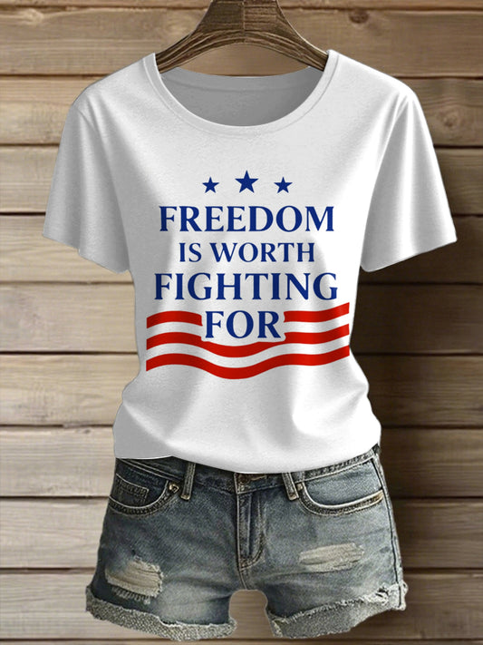 Damska koszulka z krótkim rękawem Charlie Kirk Freedom Printed Vintage Fashion Loose