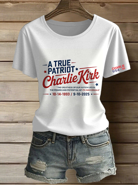 Damska koszulka z krótkim rękawem Charlie Kirk Freedom Printed Vintage Fashion Loose