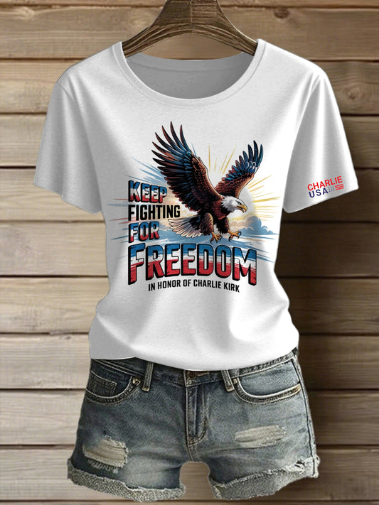 Damska koszulka z krótkim rękawem z nadrukiem Freedom w stylu vintage