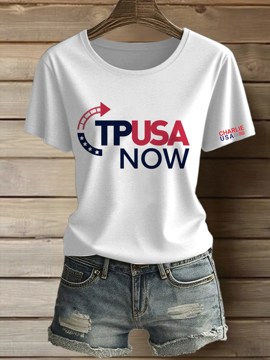 Damska amerykańska koszulka z krótkim rękawem z nadrukiem Vintage Fashion Loose