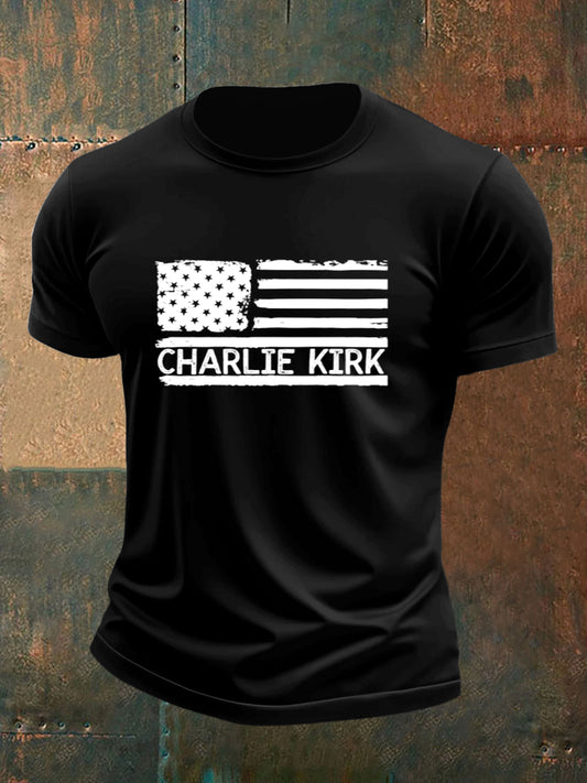 Męska koszulka z krótkim rękawem Charlie Kirk z nadrukiem w stylu vintage