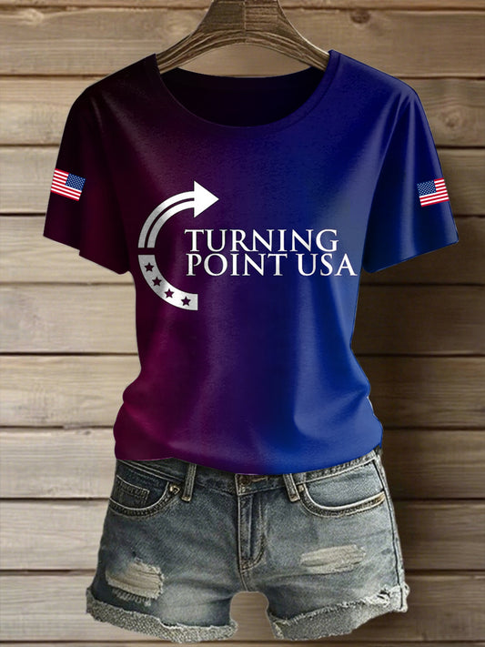 Damska amerykańska koszulka z krótkim rękawem z nadrukiem Vintage Fashion Loose