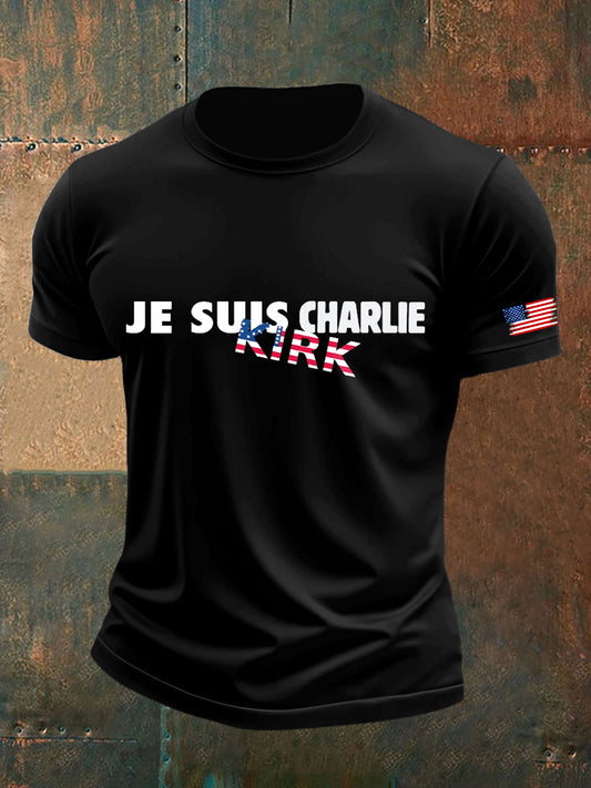 Męska koszulka z krótkim rękawem Charlie Kirk z nadrukiem w stylu vintage