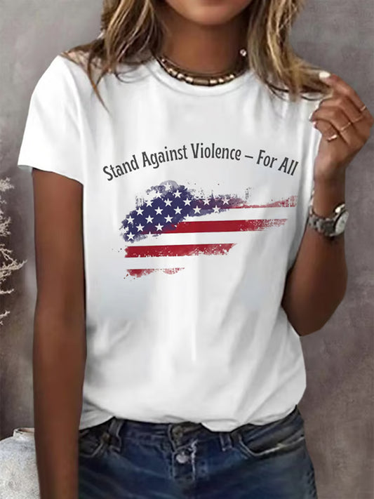 Damska pamiątkowa koszulka z nadrukiem z amerykańską flagą wolności