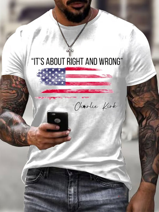 Męska koszulka pamiątkowa z nadrukiem w stylu vintage Charlie Kirk American Flag