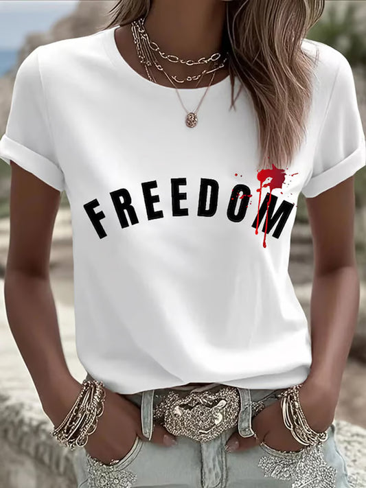 Damska pamiątkowa koszulka z nadrukiem z amerykańską flagą wolności