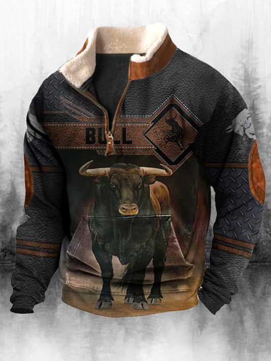 Męska koszulka z długim rękawem w stylu retro z wysokim dekoltem w stylu zachodnim