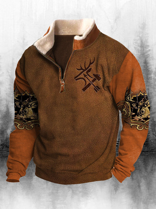 Męska koszulka z długim rękawem w stylu retro z wysokim dekoltem w stylu zachodnim