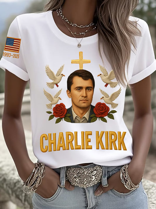 Damska pamiątkowa koszulka z nadrukiem z amerykańską flagą wolności