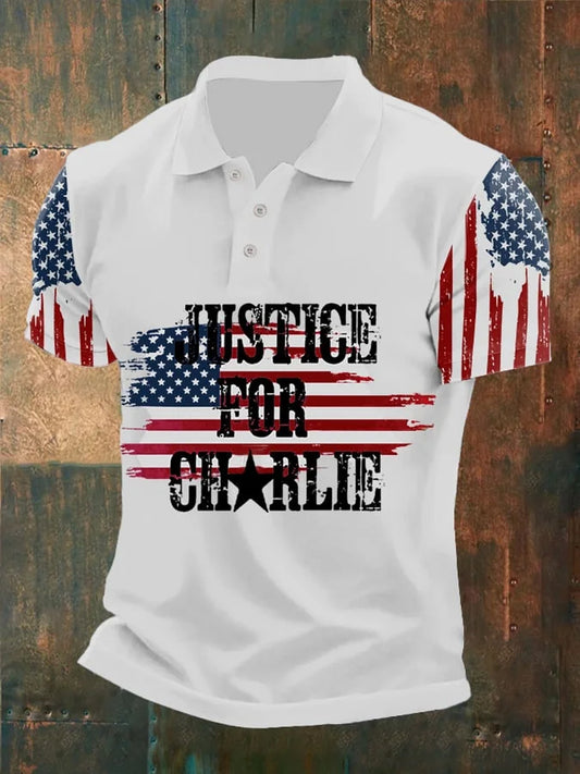 Męska pamiątkowa koszulka polo z krótkim rękawem i amerykańskim punktem zwrotnym Charlie Kirk