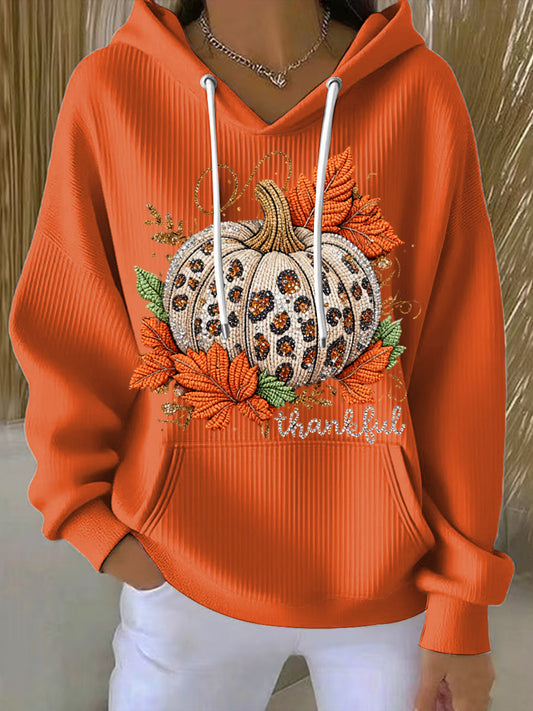 Damskie Vintage Święto Dziękczynienia Dynia Maple Leaf Art Casual Bluza z kapturem