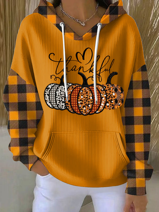 Damska bluza z kapturem w stylu vintage na Święto Dziękczynienia Patchwork