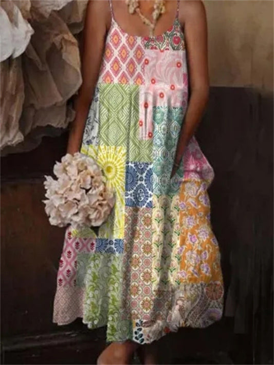 Damska sukienka w stylu kwiatowym z nadrukiem na co dzień z paskiem