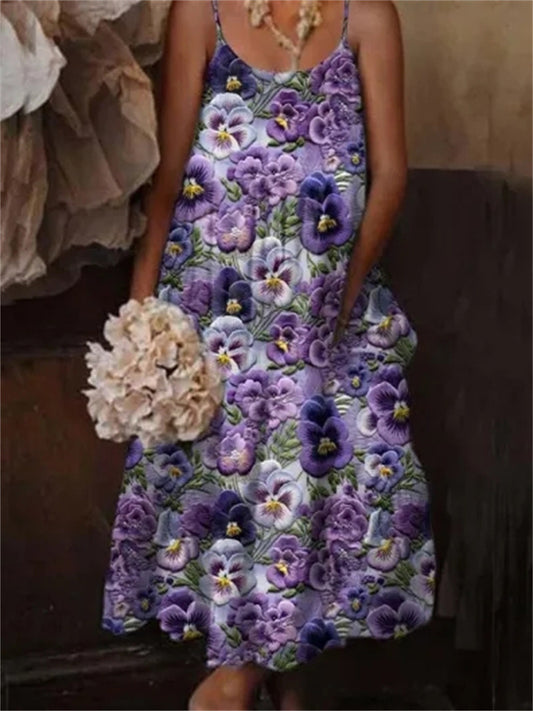 Damska sukienka w stylu kwiatowym z nadrukiem na co dzień z paskiem