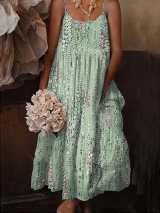 Damska sukienka w stylu kwiatowym z nadrukiem na co dzień z paskiem