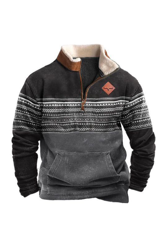 Męska bluza z kołnierzem retro na zamek błyskawiczny