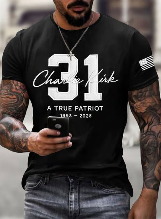 Męskie Vintage Freedom American Casual Pamiątkowy krótki rękaw